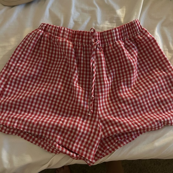 Source Unknown Pants - Source Unknown Red Gingham Drawstring Athletic Shorts